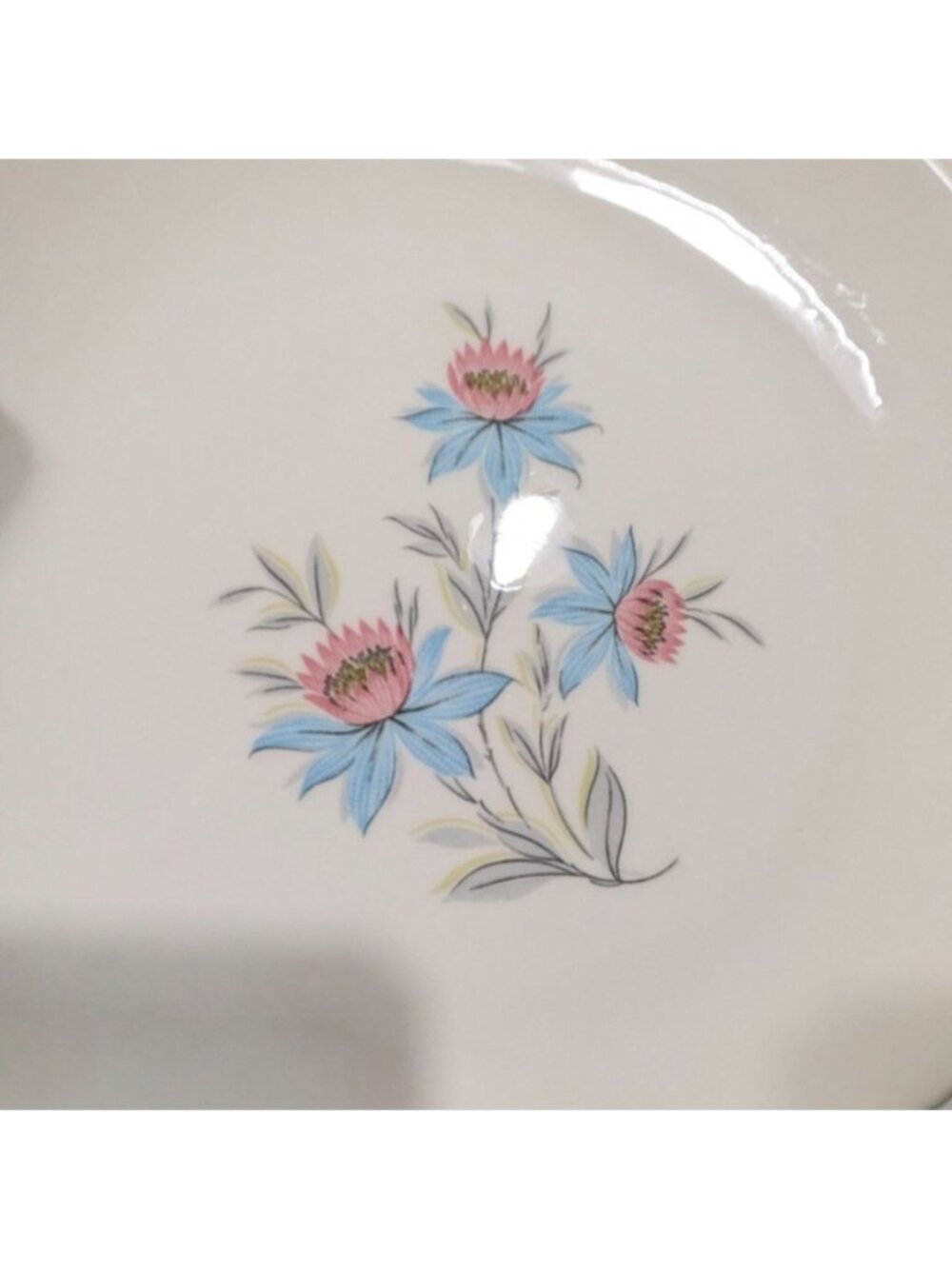 Steubenville Fairlane Oval Dinner Plate Pink Blue Floral Design Vintage Pottery